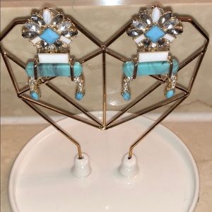 Faux Turquoise Gold and White Statement Earring